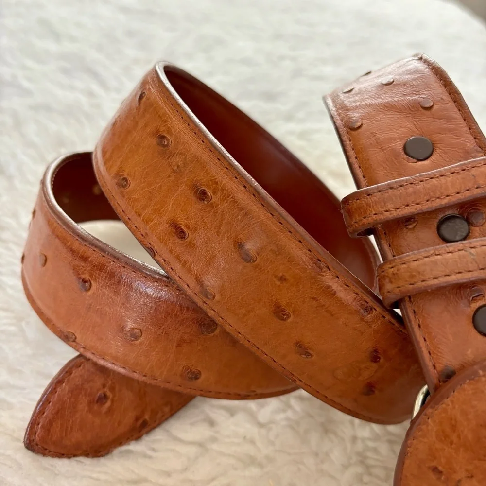 Black Jack Genuine Ostrich Skin Leather Tan Leather Men's Belt 42